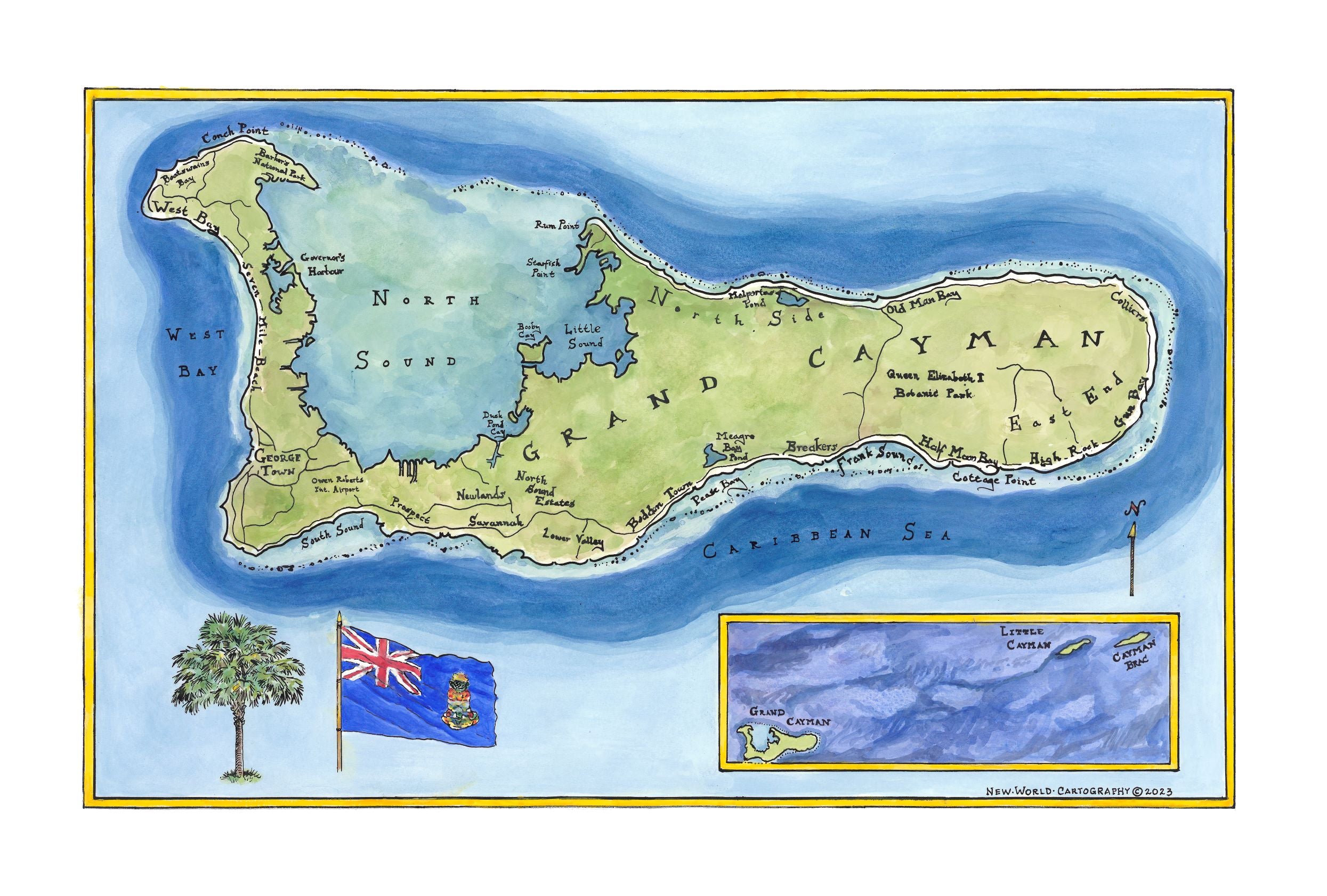 Old Grand Cayman Island store Map (1836) Vintage Caribbean Isle Atlas Shower Curtains